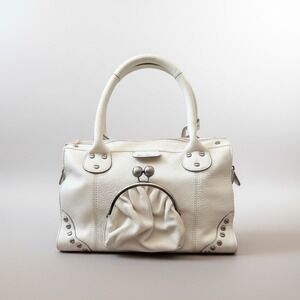 Betsey Johnson Vintage White Leather Satchel Kisslock Y2K Punk